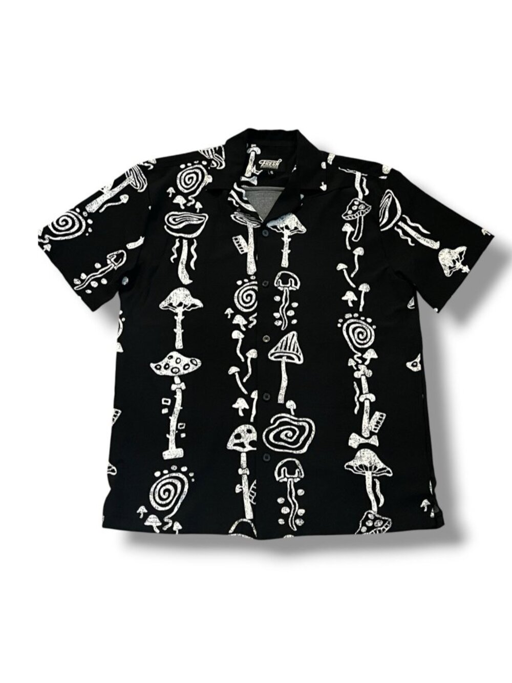 Fresh Prints of Bel Air Shirt Button Up Mens Small Black Mushroom Print Retro